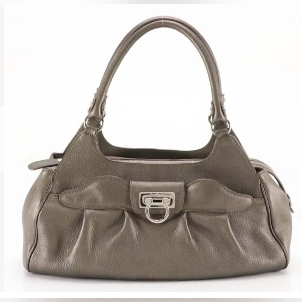 Salvatore Ferragamo Marisa in Metallic Gunmetal Leather